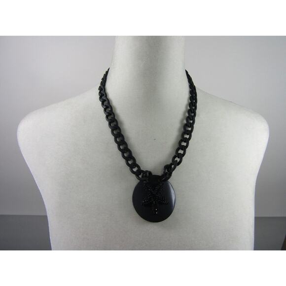 Fresh Black Gun Metal Starfish Rhinestone Pendant Chain Necklace 22" Oval Ocean - Picture 1 of 6